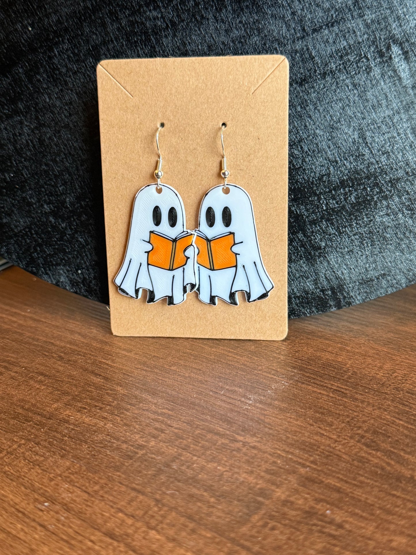 Ghost With Book Dangly Earrings
