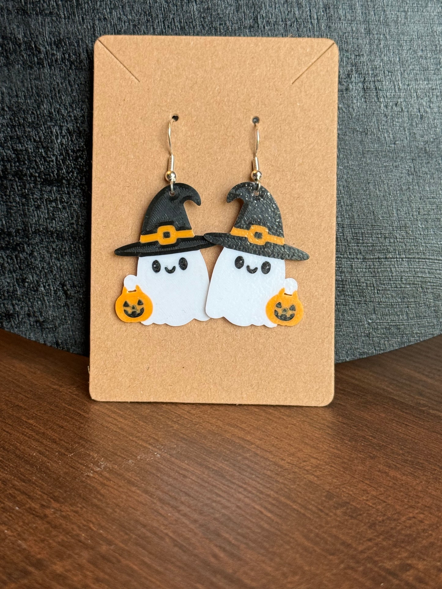 Witch Ghost With Trick or Treat Pumpkin Dangly Earrings