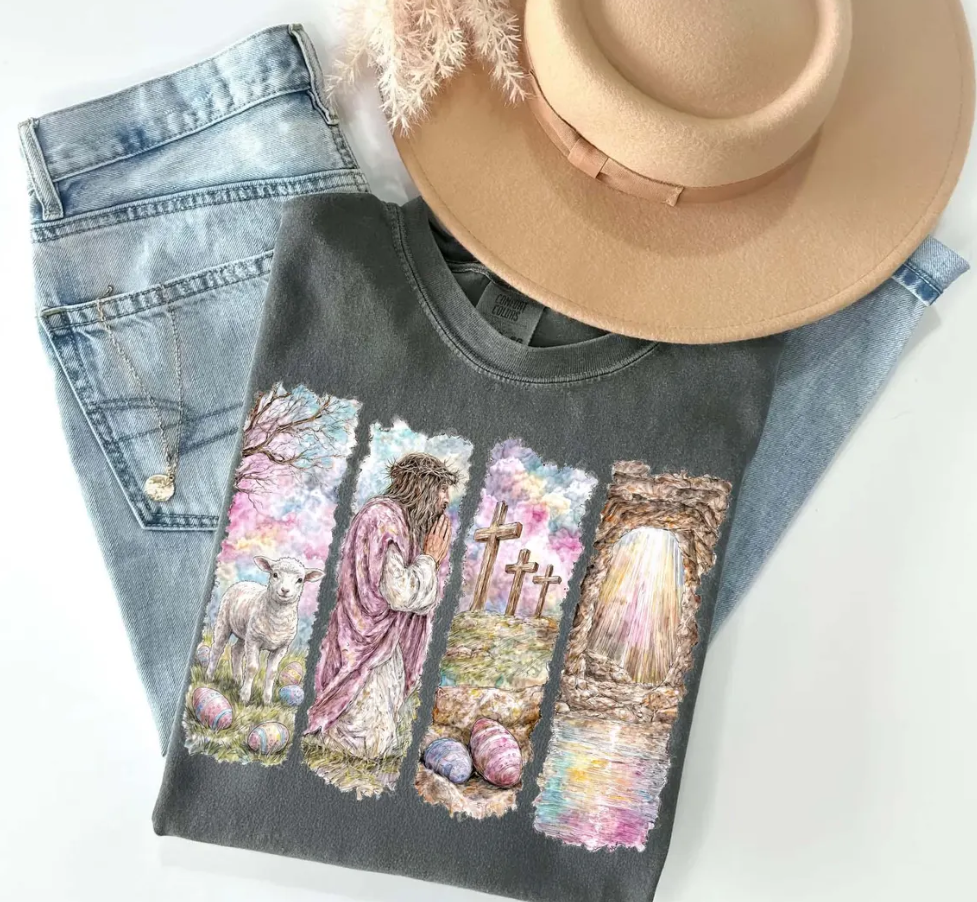 Colorful Pieced Resurrection Easter Story | Ready to Press DTF Transfer