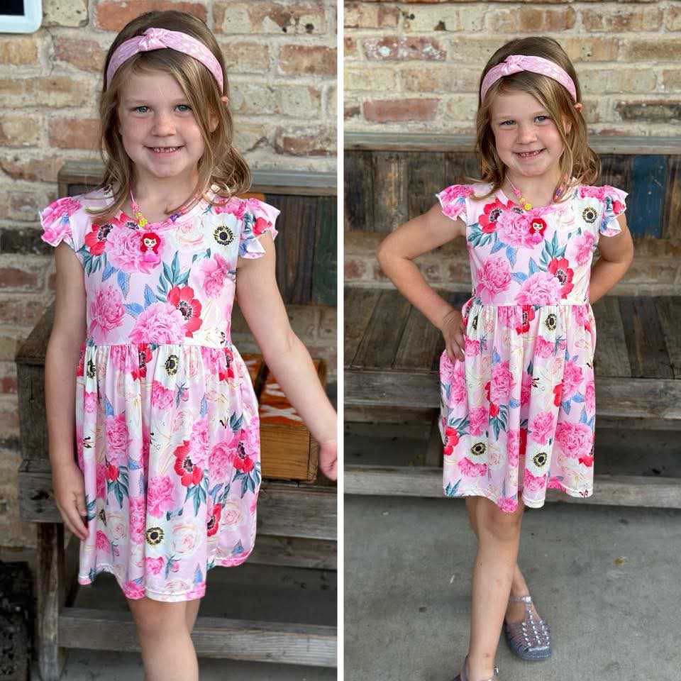Pink Floral Short Sleeve Dress